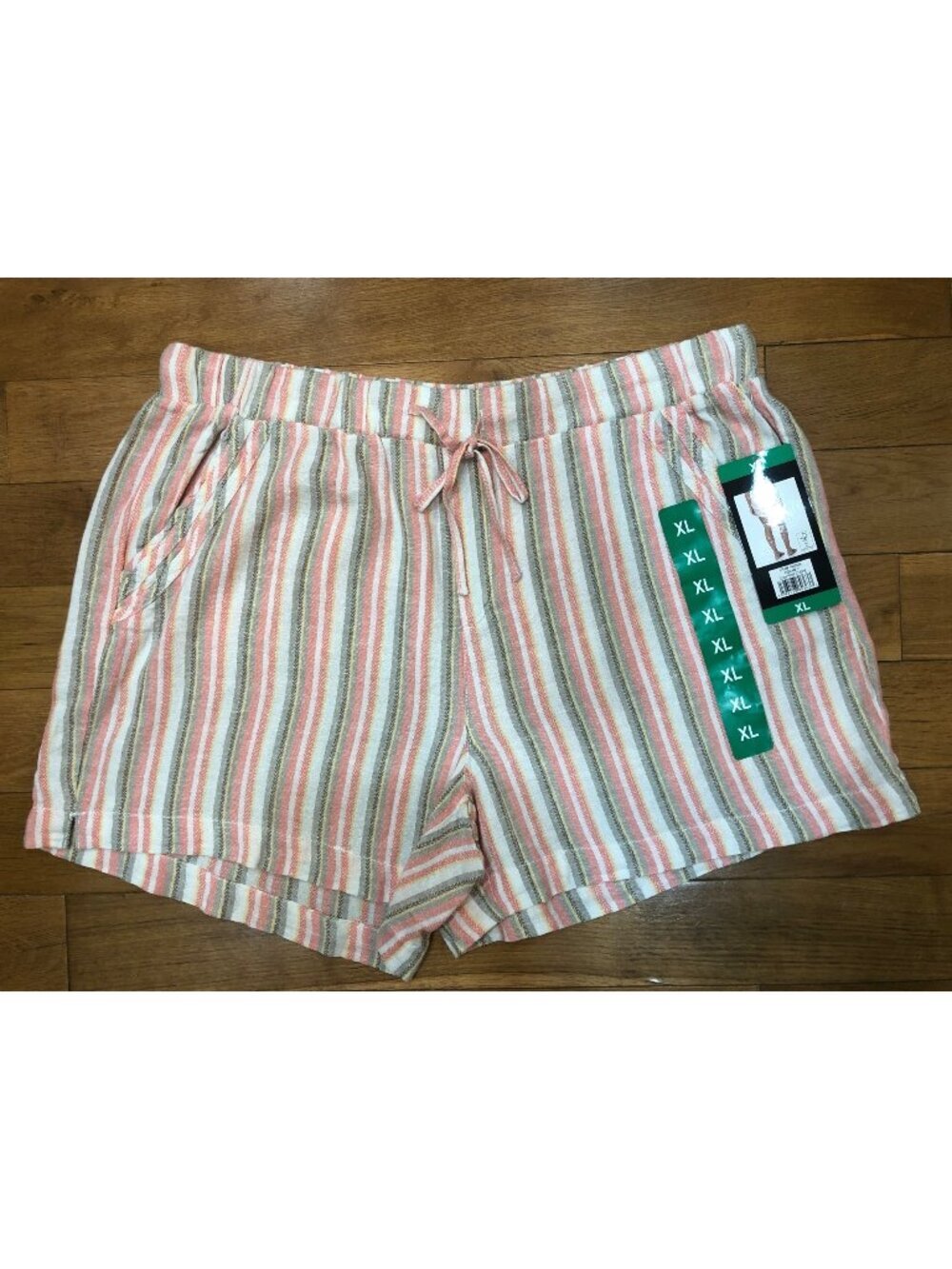 NWT Briggs Linen Blend Pull On Striped Shorts Beach Coastal Size XL